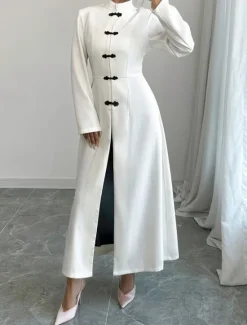 Best Women's Long Dress Maxi Dress Dress Casual Dress Fashion Classic Modern Outdoor Vacation Holiday Regular Fit Plain Long Sleeve Stand Collar Summer Spring Women White Dresses
