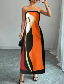 Hot Women's Long Dress Maxi Dress Casual Dress Summer Dress Fashion Outdoor Party Holiday Regular Fit Color Block Sleeveless Cold Shoulder Blue Orange Green Summer Women Work Dresses