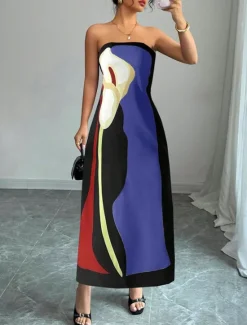 Hot Women's Long Dress Maxi Dress Casual Dress Summer Dress Fashion Outdoor Party Holiday Regular Fit Color Block Sleeveless Cold Shoulder Blue Orange Green Summer Women Work Dresses