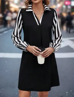 New Women's Long Dress Maxi Dress Casual Dress A Line Dress Stylish Casual Vacation Daily Regular Fit Color Block Long Sleeve Shirt Collar Summer Spring Fall Women Work Dresses