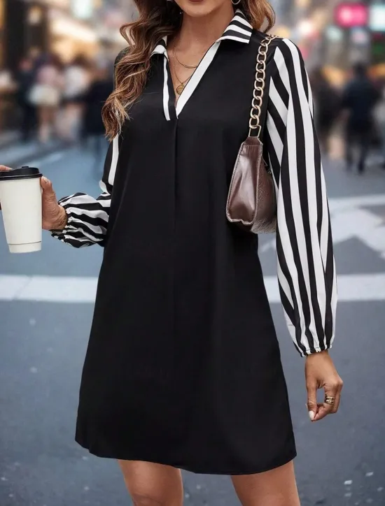 New Women's Long Dress Maxi Dress Casual Dress A Line Dress Stylish Casual Vacation Daily Regular Fit Color Block Long Sleeve Shirt Collar Summer Spring Fall Women Work Dresses