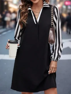 New Women's Long Dress Maxi Dress Casual Dress A Line Dress Stylish Casual Vacation Daily Regular Fit Color Block Long Sleeve Shirt Collar Summer Spring Fall Women Work Dresses