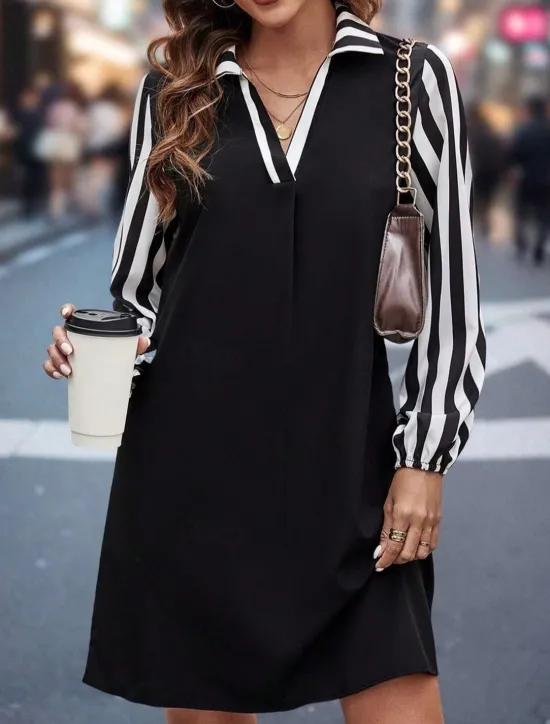 New Women's Long Dress Maxi Dress Casual Dress A Line Dress Stylish Casual Vacation Daily Regular Fit Color Block Long Sleeve Shirt Collar Summer Spring Fall Women Work Dresses