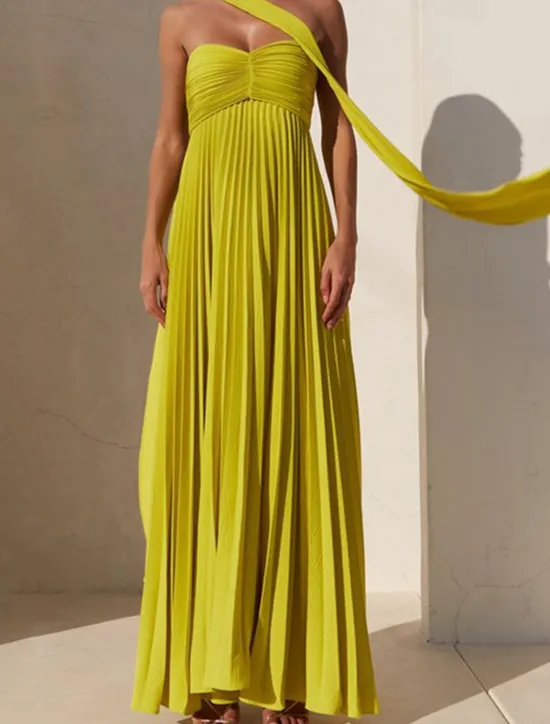 Online Women's Long Dress Maxi Dress Casual Dress Swing Dress Fashion Outdoor Party Evening Party Regular Fit Plain Sleeveless Strapless Yellow Pink Blue Summer Women Work Dresses