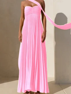 Online Women's Long Dress Maxi Dress Casual Dress Swing Dress Fashion Outdoor Party Evening Party Regular Fit Plain Sleeveless Strapless Yellow Pink Blue Summer Women Work Dresses