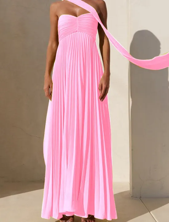 Online Women's Long Dress Maxi Dress Casual Dress Swing Dress Fashion Outdoor Party Evening Party Regular Fit Plain Sleeveless Strapless Yellow Pink Blue Summer Women Work Dresses