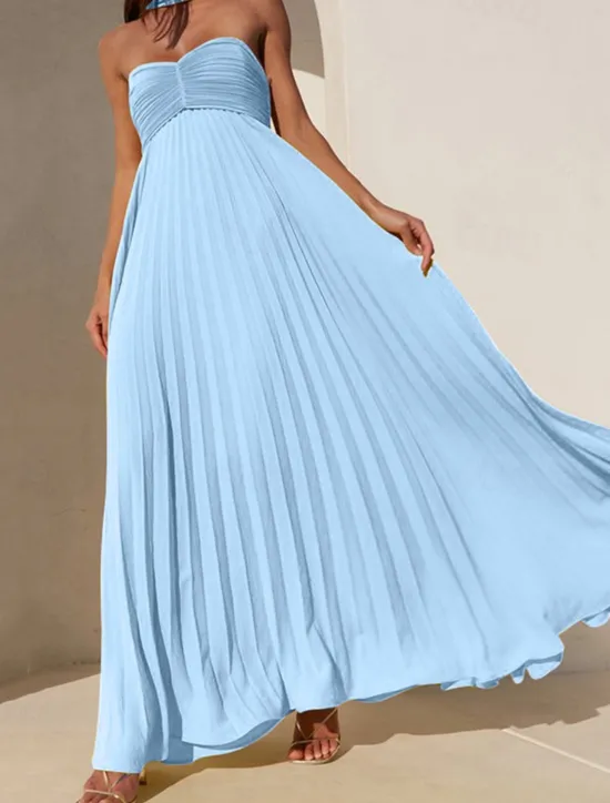 Online Women's Long Dress Maxi Dress Casual Dress Swing Dress Fashion Outdoor Party Evening Party Regular Fit Plain Sleeveless Strapless Yellow Pink Blue Summer Women Work Dresses