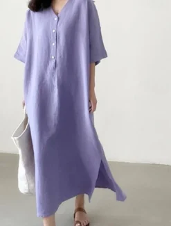 Outlet Women's Long Dress Maxi Dress Linen-Inspired Dresses Casual Dress Stylish Ethnic Casual Vacation Daily Date Regular Fit Plain Half Sleeve V Neck Summer Spring Women Dresses