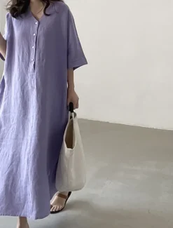 Outlet Women's Long Dress Maxi Dress Linen-Inspired Dresses Casual Dress Stylish Ethnic Casual Vacation Daily Date Regular Fit Plain Half Sleeve V Neck Summer Spring Women Dresses