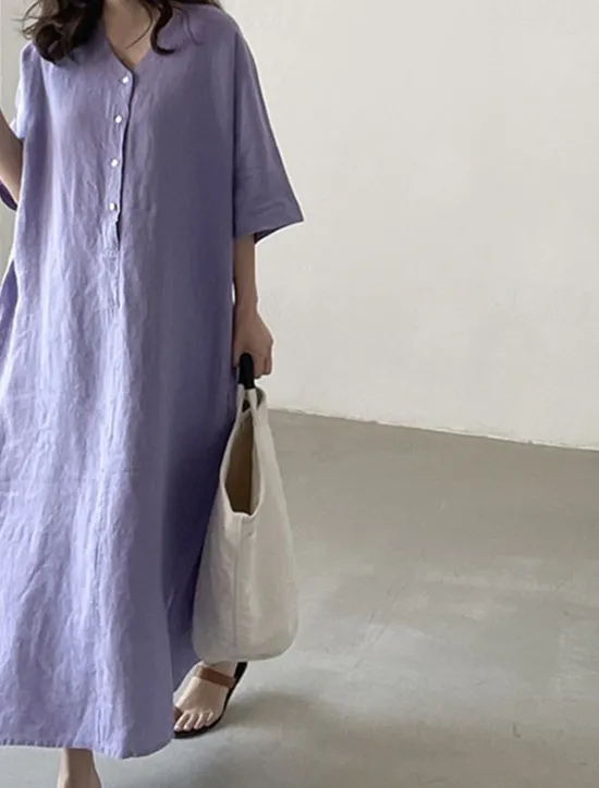 Outlet Women's Long Dress Maxi Dress Linen-Inspired Dresses Casual Dress Stylish Ethnic Casual Vacation Daily Date Regular Fit Plain Half Sleeve V Neck Summer Spring Women Dresses