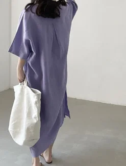 Outlet Women's Long Dress Maxi Dress Linen-Inspired Dresses Casual Dress Stylish Ethnic Casual Vacation Daily Date Regular Fit Plain Half Sleeve V Neck Summer Spring Women Dresses
