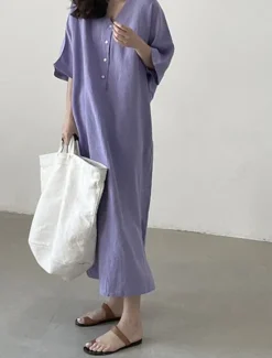 Outlet Women's Long Dress Maxi Dress Linen-Inspired Dresses Casual Dress Stylish Ethnic Casual Vacation Daily Date Regular Fit Plain Half Sleeve V Neck Summer Spring Women Dresses