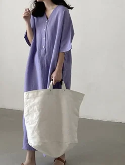Outlet Women's Long Dress Maxi Dress Linen-Inspired Dresses Casual Dress Stylish Ethnic Casual Vacation Daily Date Regular Fit Plain Half Sleeve V Neck Summer Spring Women Dresses