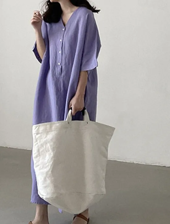 Outlet Women's Long Dress Maxi Dress Linen-Inspired Dresses Casual Dress Stylish Ethnic Casual Vacation Daily Date Regular Fit Plain Half Sleeve V Neck Summer Spring Women Dresses