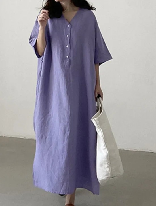 Outlet Women's Long Dress Maxi Dress Linen-Inspired Dresses Casual Dress Stylish Ethnic Casual Vacation Daily Date Regular Fit Plain Half Sleeve V Neck Summer Spring Women Dresses