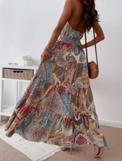 Online Women's Long Dress Maxi Dress Casual Dress Boho Chic Dresses Boho Dress Bohemia Streetwear A Line Vacation Street Holiday Regular Fit Floral Paisley Sleeveless Halter Neck Red Blue Summer Women Floral Dresses|Spring Dresses