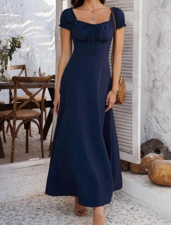 Women's Long Dress Maxi Dress White Dress Casual Dress Swing Dress Summer Dress Fashion Modern Elegant Dress Daily Date Weekend Regular Fit Plain Short Sleeve Square Neck Black White Yellow Navy Blue Women White Dresses