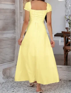 Women's Long Dress Maxi Dress White Dress Casual Dress Swing Dress Summer Dress Fashion Modern Elegant Dress Daily Date Weekend Regular Fit Plain Short Sleeve Square Neck Black White Yellow Navy Blue Women White Dresses