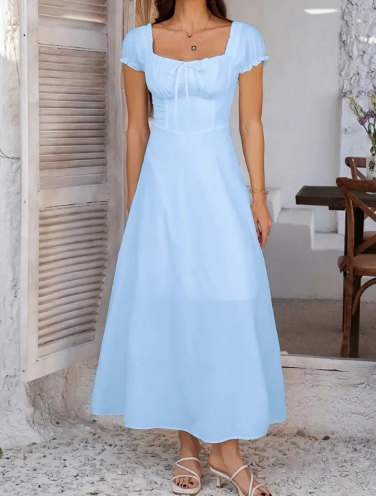 Women's Long Dress Maxi Dress White Dress Casual Dress Swing Dress Summer Dress Fashion Modern Elegant Dress Daily Date Weekend Regular Fit Plain Short Sleeve Square Neck Black White Yellow Navy Blue Women White Dresses
