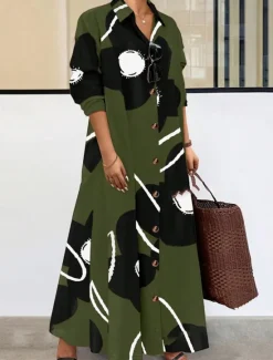 Sale Women's Long Dress Maxi Dress Shirt Dress Casual Dress Summer Dress Stylish Casual Vacation Daily Date Regular Fit Floral Graphic Long Sleeve Lapel Black And White Black Blue Orange Summer Spring Women Spring Dresses|Floral Dresses