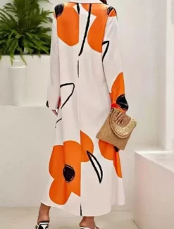 Sale Women's Long Dress Maxi Dress Shirt Dress Casual Dress Summer Dress Stylish Casual Vacation Daily Date Regular Fit Floral Graphic Long Sleeve Lapel Black And White Black Blue Orange Summer Spring Women Spring Dresses|Floral Dresses