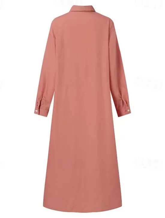 Outlet Women's Long Dress Maxi Dress Linen-Inspired Dresses Shirt Dress Casual Dress Stylish Casual Vacation Daily Date Regular Fit Plain Long Sleeve Lapel Red Khaki Dark Blue Summer Spring Women Dresses