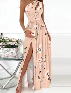 Best Women's Long Dress Maxi Dress Casual Dress A Line Dress Floral Dress Summer Dress Elegant Stylish Vacation Daily Date Regular Fit Floral Sleeveless One Shoulder White Pink Red Summer Women Spring Dresses|Floral Dresses