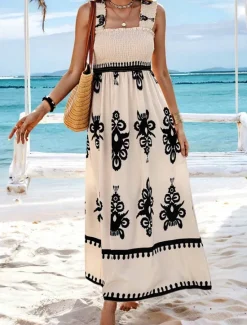 Discount Women's Long Dress Maxi Dress Casual Dress A Line Dress Summer Dress Boho Dress Bohemia Hawaiian Stylish Vacation Daily Date Regular Fit Graphic Sleeveless Square Neck Black Pink Red Green Summer Women Spring Dresses|Floral Dresses