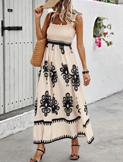 Discount Women's Long Dress Maxi Dress Casual Dress A Line Dress Summer Dress Boho Dress Bohemia Hawaiian Stylish Vacation Daily Date Regular Fit Graphic Sleeveless Square Neck Black Pink Red Green Summer Women Spring Dresses|Floral Dresses