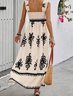 Discount Women's Long Dress Maxi Dress Casual Dress A Line Dress Summer Dress Boho Dress Bohemia Hawaiian Stylish Vacation Daily Date Regular Fit Graphic Sleeveless Square Neck Black Pink Red Green Summer Women Spring Dresses|Floral Dresses