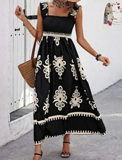 Discount Women's Long Dress Maxi Dress Casual Dress A Line Dress Summer Dress Boho Dress Bohemia Hawaiian Stylish Vacation Daily Date Regular Fit Graphic Sleeveless Square Neck Black Pink Red Green Summer Women Spring Dresses|Floral Dresses