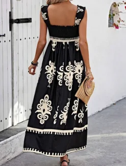 Discount Women's Long Dress Maxi Dress Casual Dress A Line Dress Summer Dress Boho Dress Bohemia Hawaiian Stylish Vacation Daily Date Regular Fit Graphic Sleeveless Square Neck Black Pink Red Green Summer Women Spring Dresses|Floral Dresses