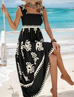 Discount Women's Long Dress Maxi Dress Casual Dress A Line Dress Summer Dress Boho Dress Bohemia Hawaiian Stylish Vacation Daily Date Regular Fit Graphic Sleeveless Square Neck Black Pink Red Green Summer Women Spring Dresses|Floral Dresses