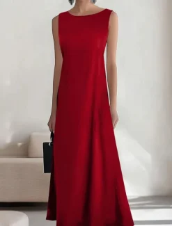Clearance Women's Long Dress Maxi Dress Casual Dress Summer Dress Fashion Outdoor Party Holiday Regular Fit Plain Sleeveless Crew Neck Black Wine Blue Summer Women Work Dresses
