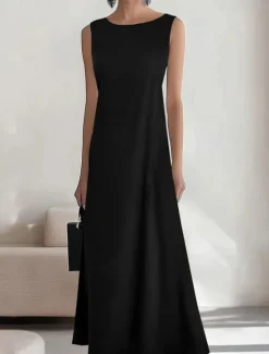 Clearance Women's Long Dress Maxi Dress Casual Dress Summer Dress Fashion Outdoor Party Holiday Regular Fit Plain Sleeveless Crew Neck Black Wine Blue Summer Women Work Dresses