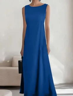 Clearance Women's Long Dress Maxi Dress Casual Dress Summer Dress Fashion Outdoor Party Holiday Regular Fit Plain Sleeveless Crew Neck Black Wine Blue Summer Women Work Dresses