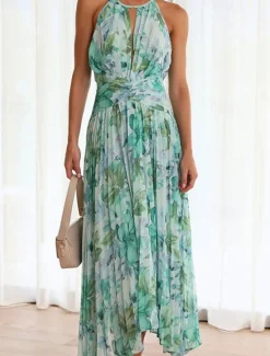 Hot Women's Long Dress Maxi Dress Casual Dress Summer Dress Halter Neck Dress Fashion Outdoor Holiday Date Regular Fit Floral Sleeveless Halter Neck Summer Spring Women Floral Dresses