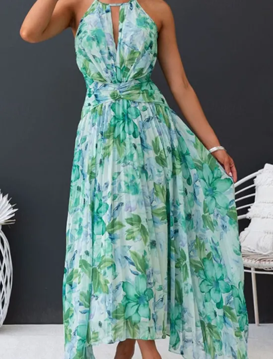 Hot Women's Long Dress Maxi Dress Casual Dress Summer Dress Halter Neck Dress Fashion Outdoor Holiday Date Regular Fit Floral Sleeveless Halter Neck Summer Spring Women Floral Dresses