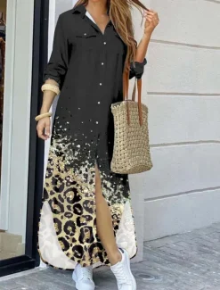 Discount Women's Long Dress Maxi Dress Shirt Dress Casual Dress Summer Dress Stylish Casual Vacation Daily Date Regular Fit Color Block Long Sleeve Lapel Black Yellow Pink Red Summer Spring Women Floral Dresses