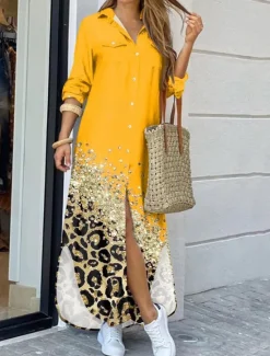 Discount Women's Long Dress Maxi Dress Shirt Dress Casual Dress Summer Dress Stylish Casual Vacation Daily Date Regular Fit Color Block Long Sleeve Lapel Black Yellow Pink Red Summer Spring Women Floral Dresses