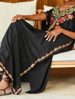 Best Women's Long Dress Maxi Dress White Dress Summer Dress Boho Dress Cover Up Maxi Boho Vacation Holiday Beach Loose Fit Half Sleeve V Neck Black White Summer Women Floral Dresses