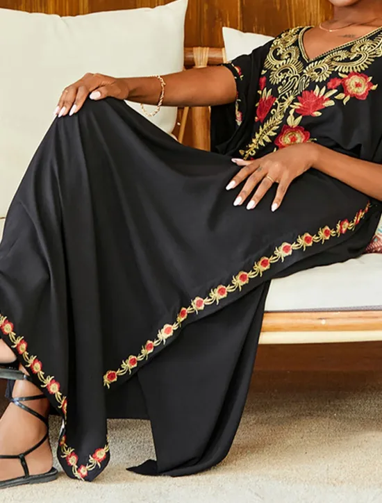 Best Women's Long Dress Maxi Dress White Dress Summer Dress Boho Dress Cover Up Maxi Boho Vacation Holiday Beach Loose Fit Half Sleeve V Neck Black White Summer Women Floral Dresses