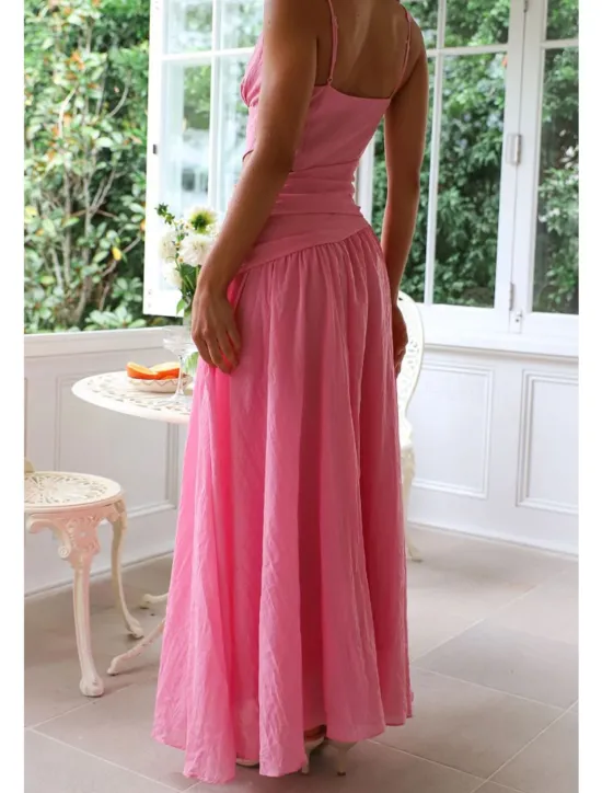 Outlet Women's Long Dress Maxi Dress White Dress Graduation Dress Fashion Graduation Date Going out Regular Fit Plain Sleeveless V Neck White Red Rose Red Summer Women White Dresses