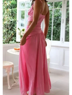 Outlet Women's Long Dress Maxi Dress White Dress Graduation Dress Fashion Graduation Date Going out Regular Fit Plain Sleeveless V Neck White Red Rose Red Summer Women White Dresses