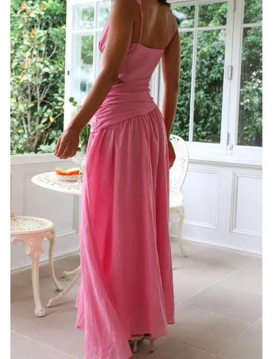 Outlet Women's Long Dress Maxi Dress White Dress Graduation Dress Fashion Graduation Date Going out Regular Fit Plain Sleeveless V Neck White Red Rose Red Summer Women White Dresses