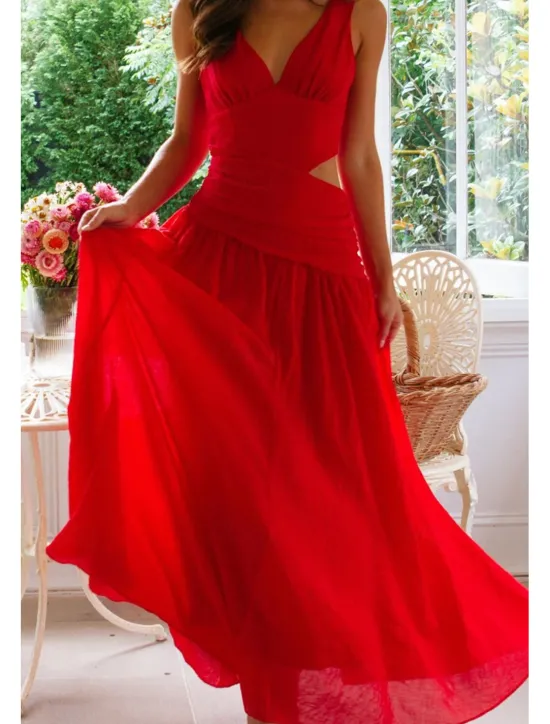 Outlet Women's Long Dress Maxi Dress White Dress Graduation Dress Fashion Graduation Date Going out Regular Fit Plain Sleeveless V Neck White Red Rose Red Summer Women White Dresses