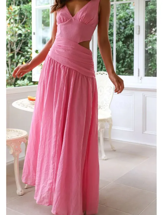 Outlet Women's Long Dress Maxi Dress White Dress Graduation Dress Fashion Graduation Date Going out Regular Fit Plain Sleeveless V Neck White Red Rose Red Summer Women White Dresses