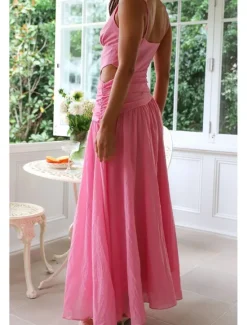 Outlet Women's Long Dress Maxi Dress White Dress Graduation Dress Fashion Graduation Date Going out Regular Fit Plain Sleeveless V Neck White Red Rose Red Summer Women White Dresses