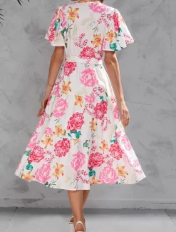 Hot Women's Long Dress Maxi Dress Casual Dress Stylish Casual Vacation Daily Regular Fit Floral Short Sleeve V Neck Yellow Pink Summer Spring Women Spring Dresses|Floral Dresses