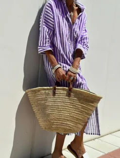 New Women's Long Dress Maxi Dress Cotton Linen Dresses Shirt Dress Casual Dress Cotton Linen Dress Stylish Casual Vacation Daily Date Regular Fit Stripe Long Sleeve Lapel Yellow Light Green Red Royal Blue Women Dresses